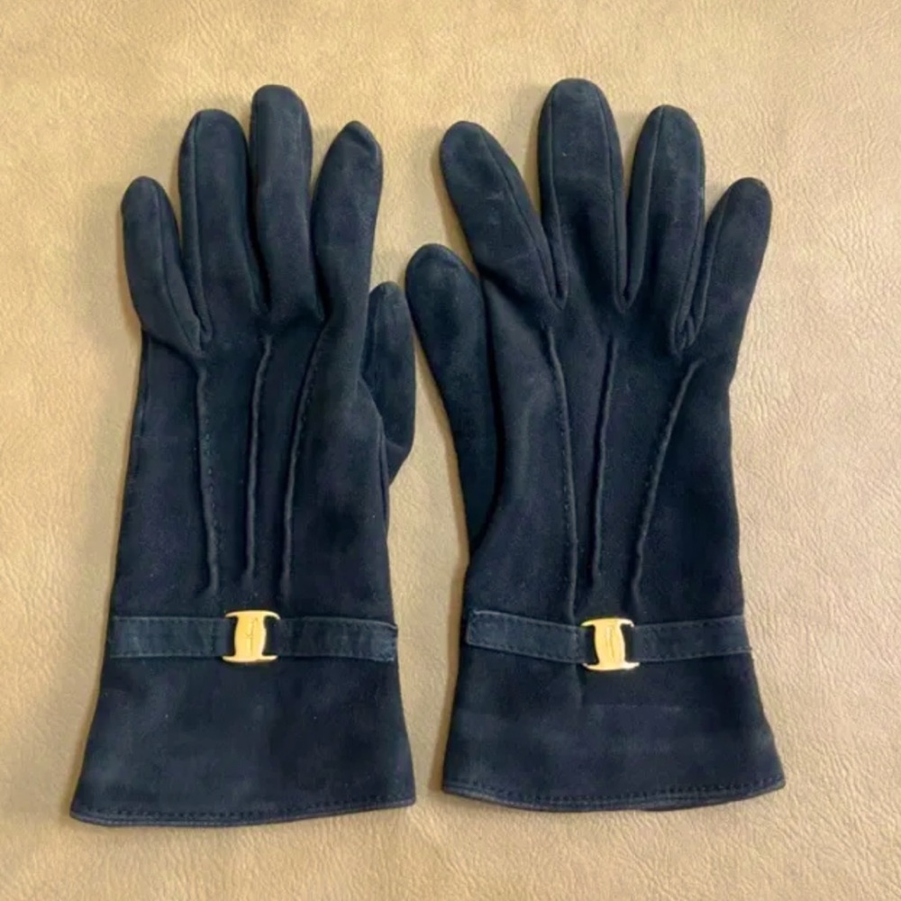 Salvatore Ferragamo Black Gloves with Gold Accent